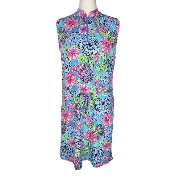 IBKUL Larisa Drawstring Golf Dress Sleeveless Floral Pink Turquoise Size XS - Picture 6 of 10